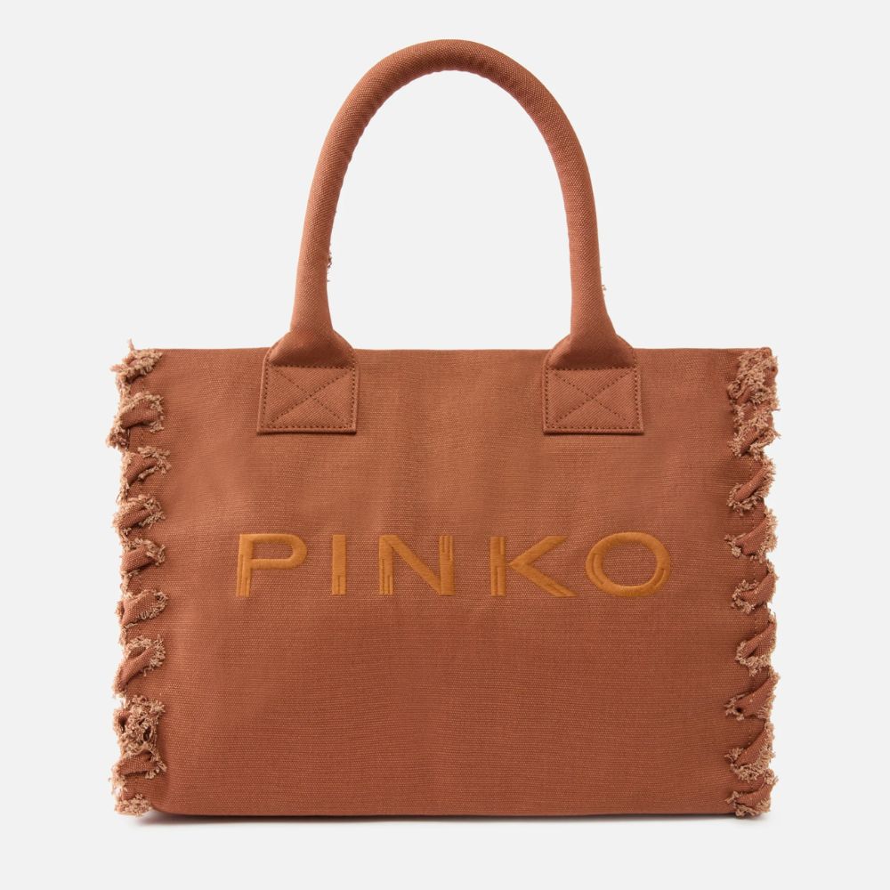 Pinko Borsa shopper media Beach icon logo e dettagli sfrangiati 106673-A3A4