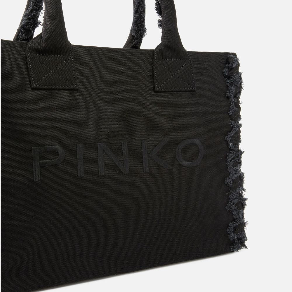 Pinko Borsa shopper media Beach icon logo e dettagli sfrangiati 106673-A3A4
