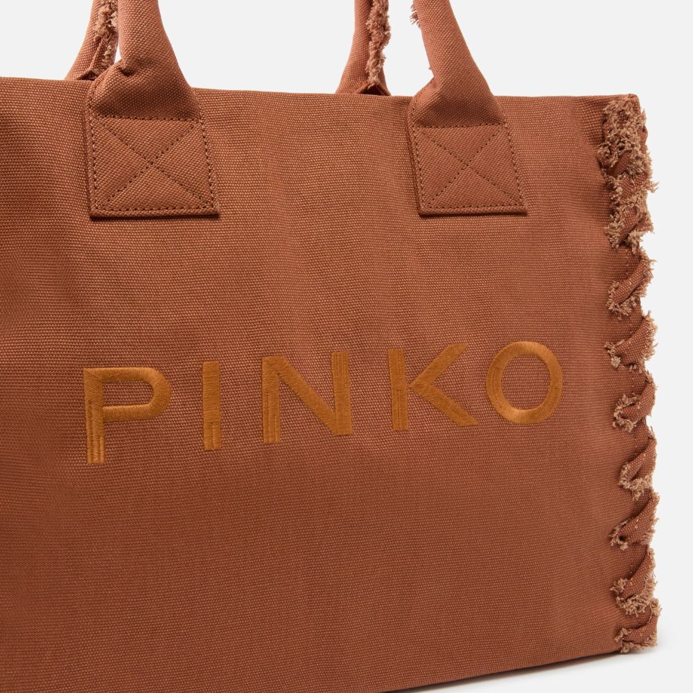 Pinko Borsa shopper media Beach icon logo e dettagli sfrangiati 106673-A3A4