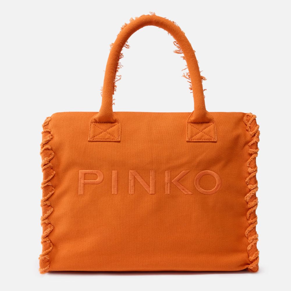 Pinko Borsa shopper media Beach icon logo e dettagli sfrangiati 106673-A3A4