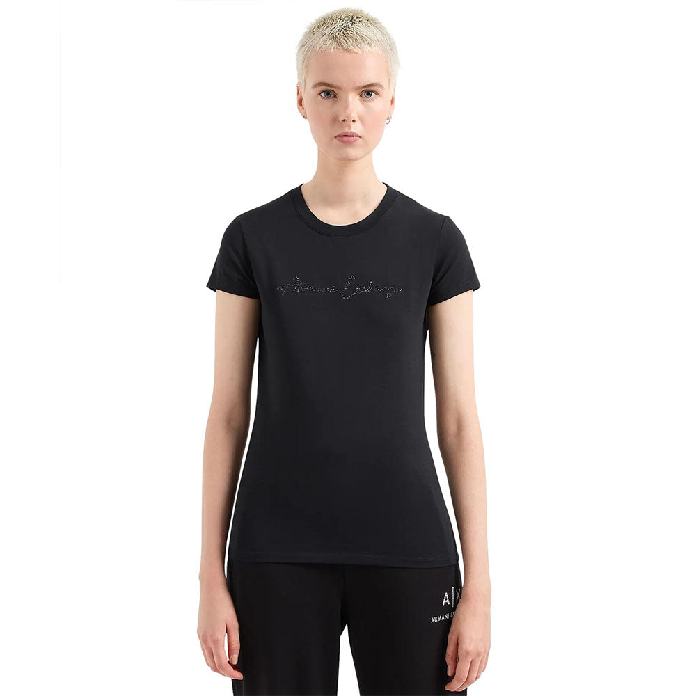 Armani Exchange T-shirt da donna con logo glitterato
