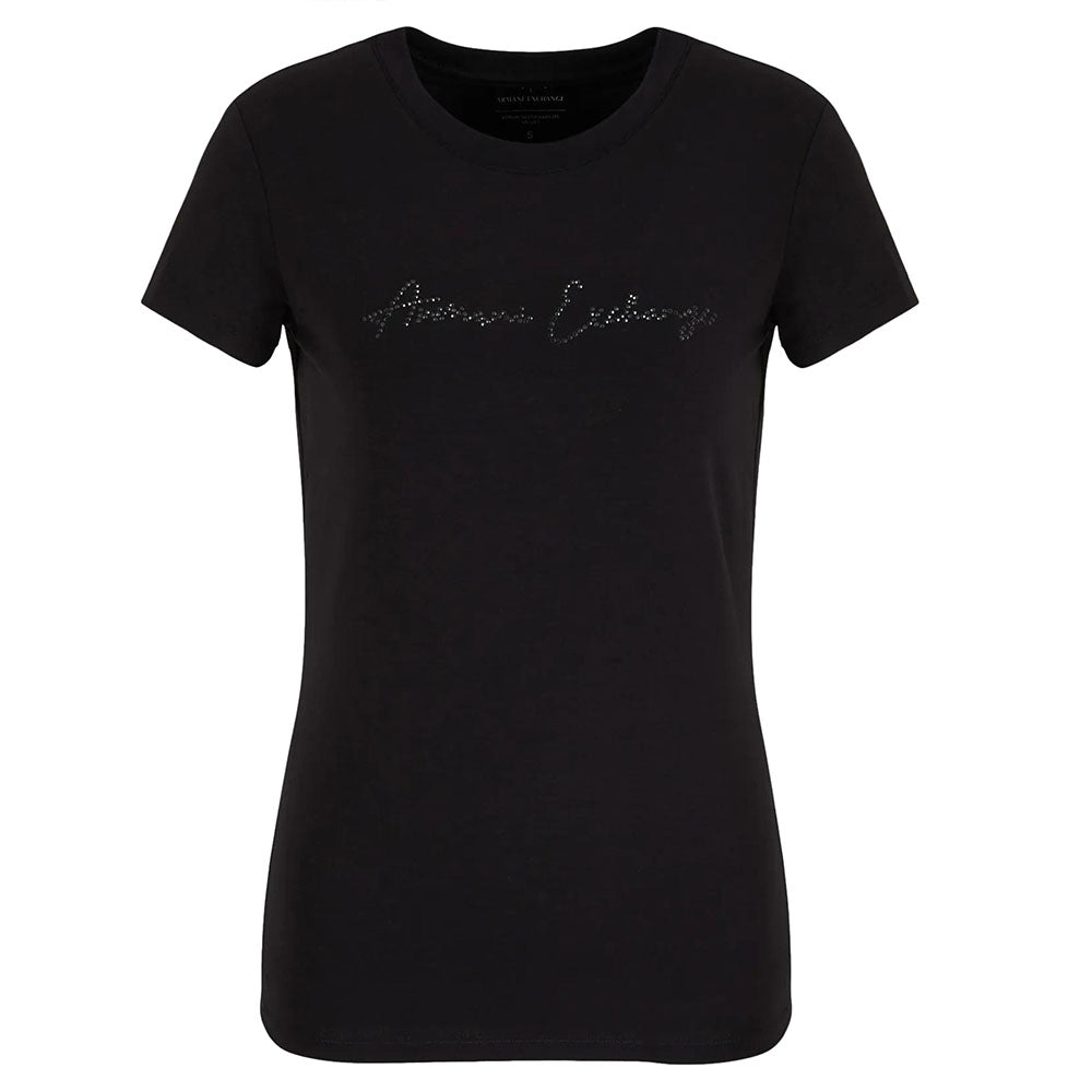 Armani Exchange T-shirt da donna con logo glitterato