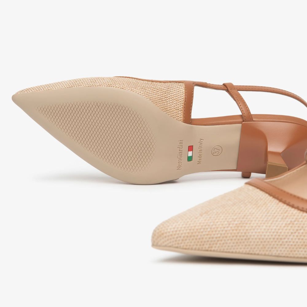 Nerogiardini Sling-back in pelle e tessuto da donna E615471D