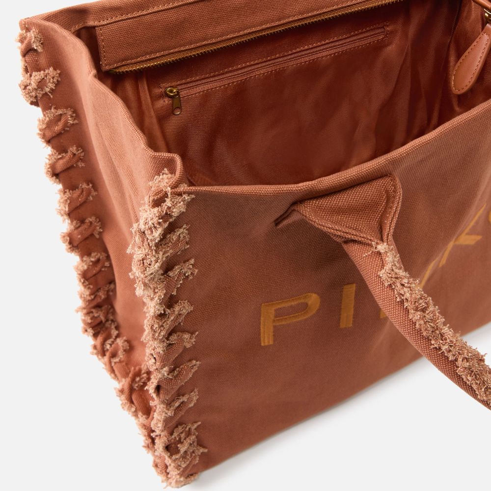 Pinko Borsa shopper media Beach icon logo e dettagli sfrangiati 106673-A3A4