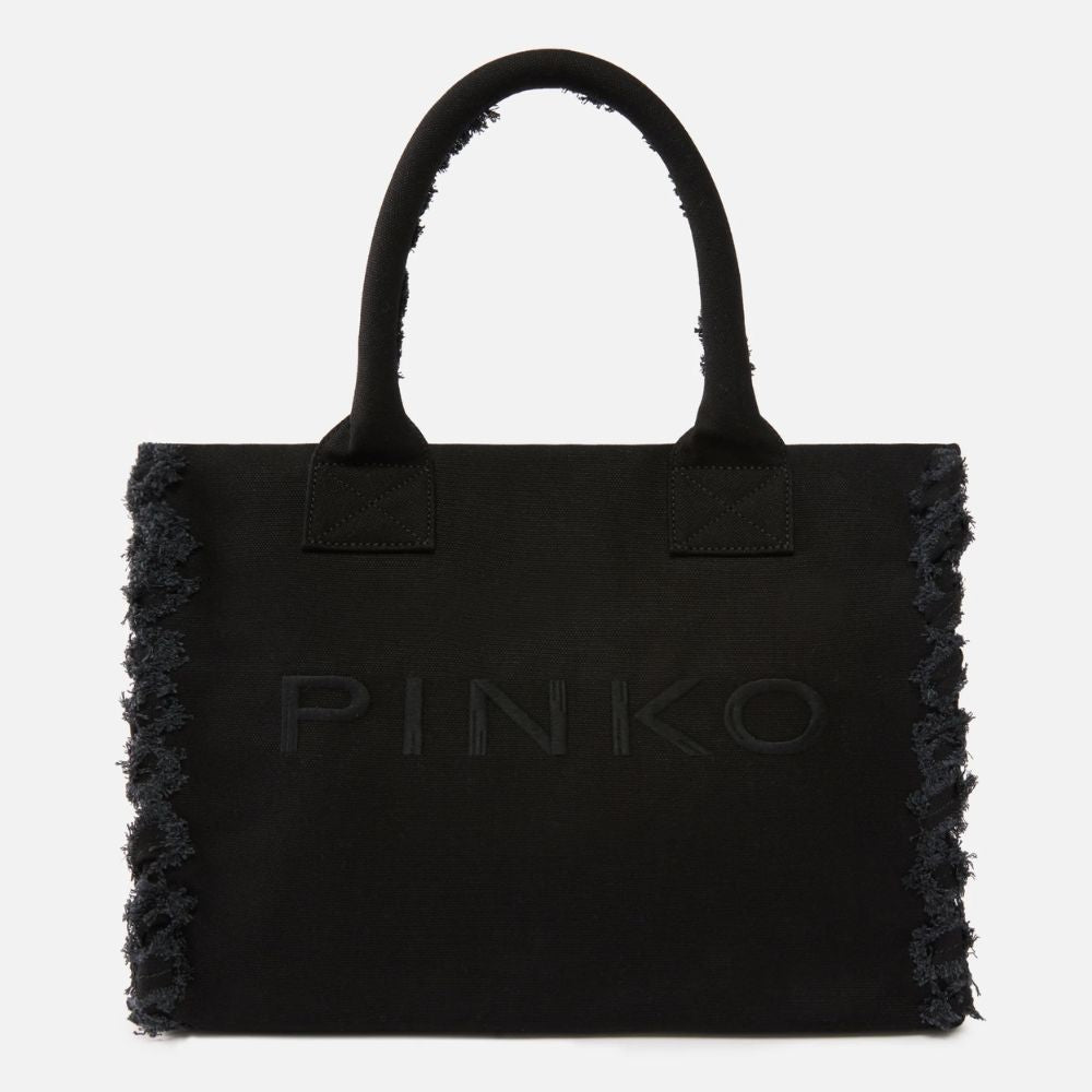 Pinko Borsa shopper media Beach icon logo e dettagli sfrangiati 106673-A3A4